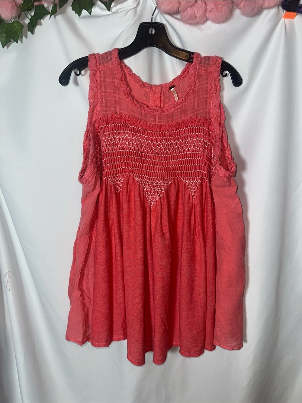 Free People Coral Smocked Tank Top